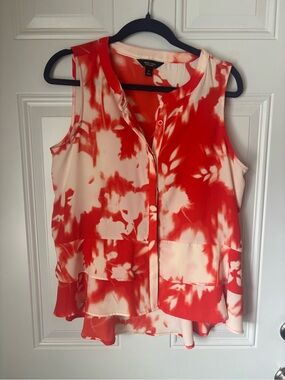 Sleeveless Red Cream Tie-Dye Blouse
